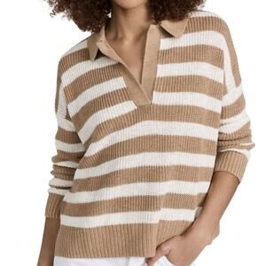 Faherty Miramar Linen Cotton Polo Sweater Size XL Natural White Stripe Flawed